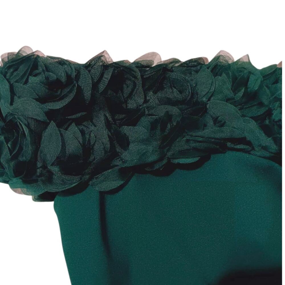 NEW ELIZA J Formal Gown 12 Green Ruched Waist Rosette Off Shoulder Evening Dress - Picture 4 of 12